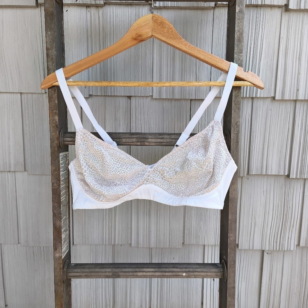 Knix Gossamer Lace Bra White/Nude sz XL Wireless Comfort Soft Cup